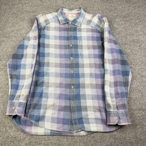 Tommy Bahama Jeans Shirt Mens XL Blue Purple Plaid Button Up Cotton Twill Casual
